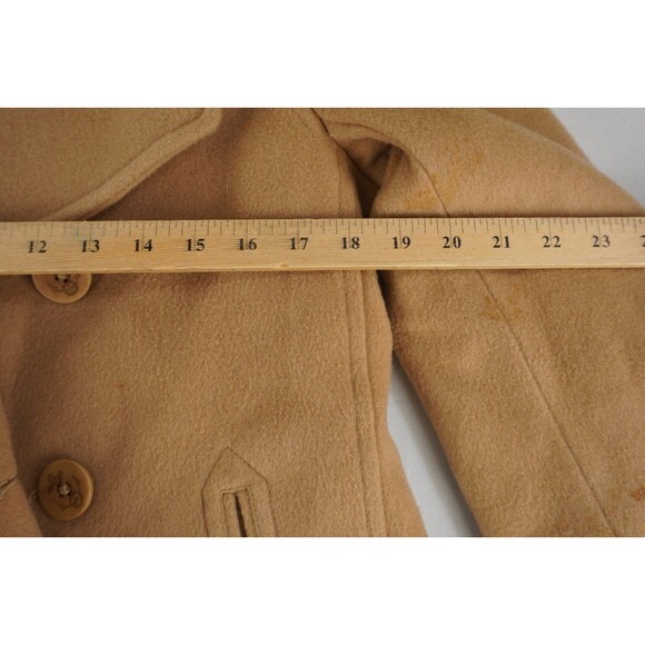 LL BEAN Bellandi Womens 4 Petite Italy 100% Wool Tan Pea Coat Jacket Thinsulate - Picture 5 of 8